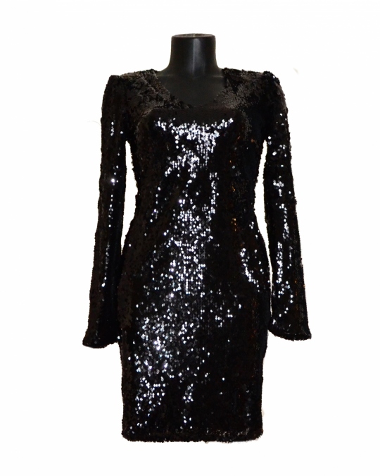 Čierne flitrové šaty s dlhým rukávom 10ks